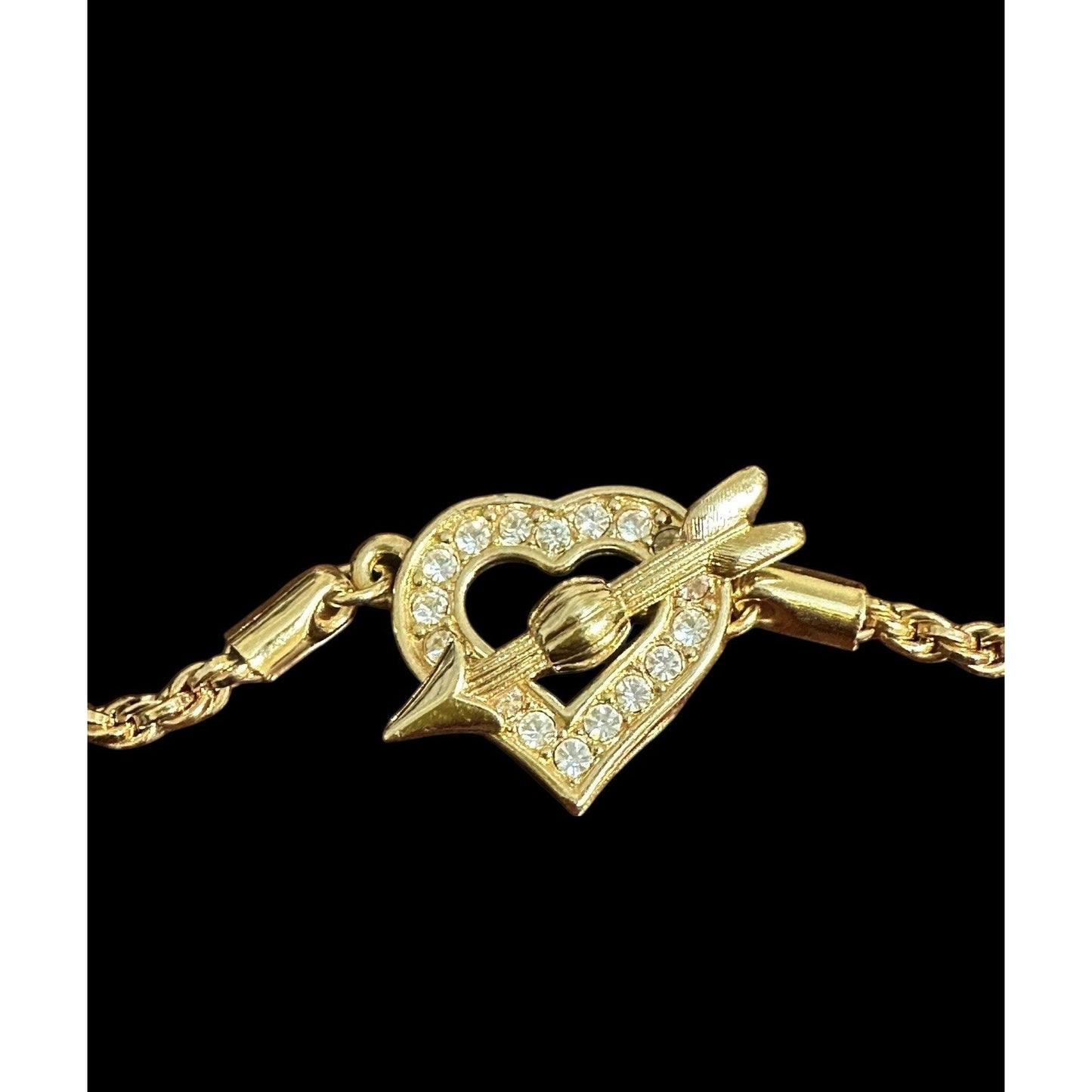 Swarovski Crystal Heart Pendant Necklace Choker Cupid’s Arrow Toggle Gold-Tone