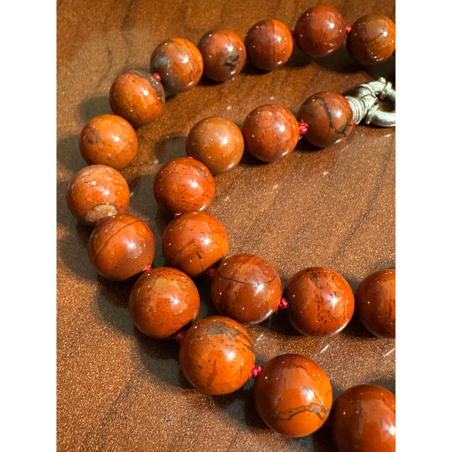 Vtg WK WHITNEY KELLY 925 Silver Red Orange Jasper Necklace Chunky Statement