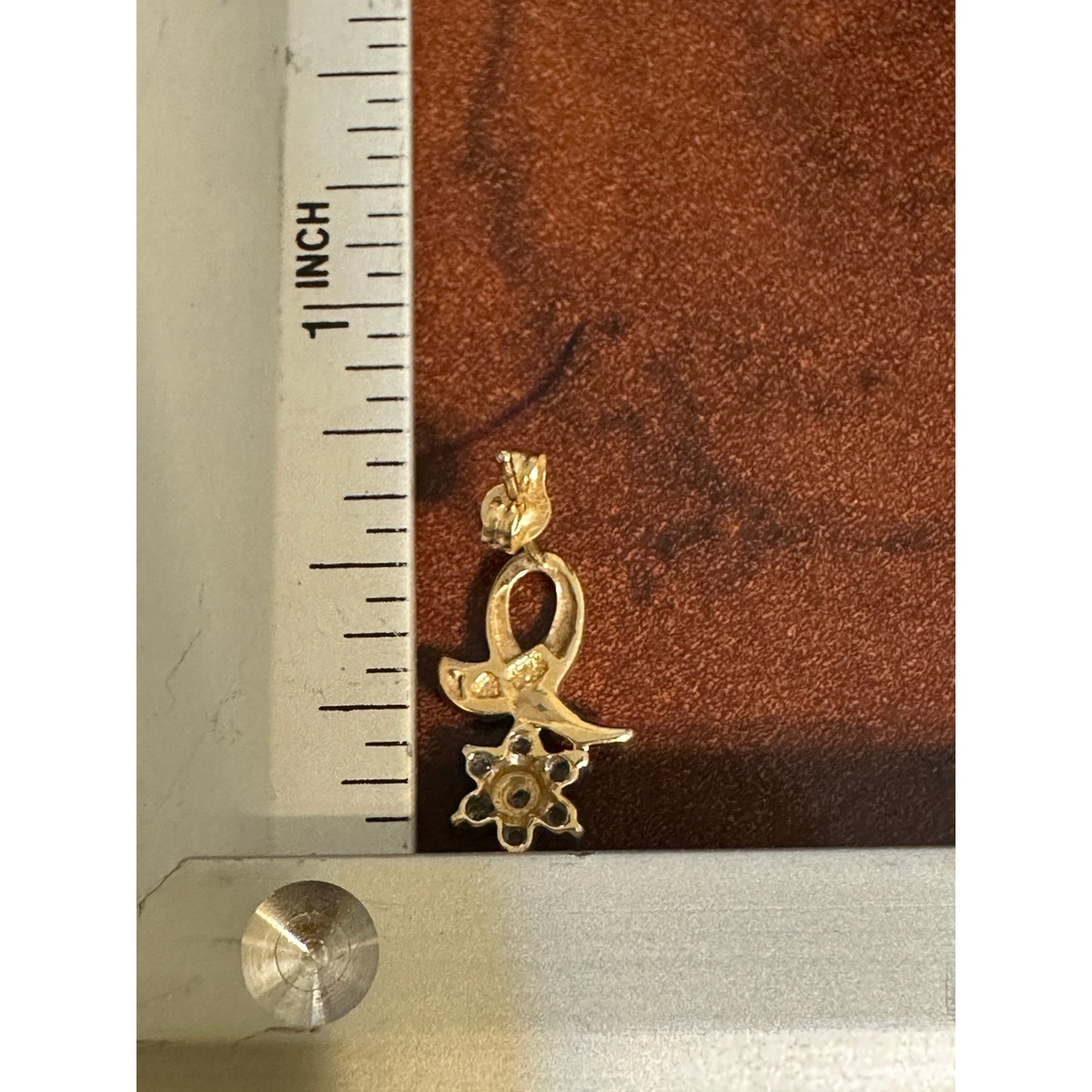 10k Yellow Gold Diamond Dainty Pierced Flower Ribbon Stud Earrings