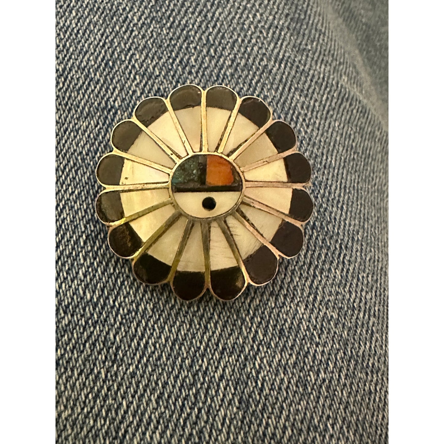 Vintage Zuni Sterling Silver & Multi Stone Sub Face Pin