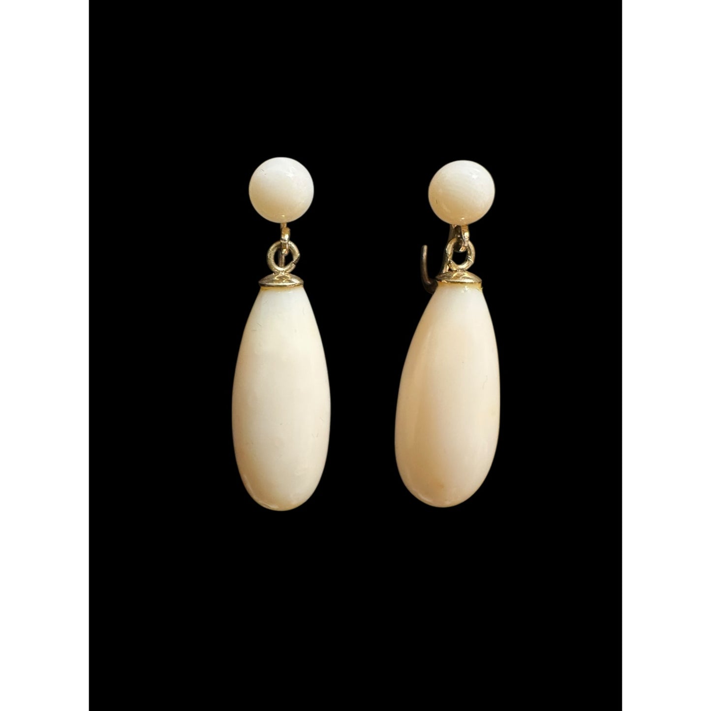 14k Yellow Gold Angel Skin Coral Tear Drop Screw Back Earrings