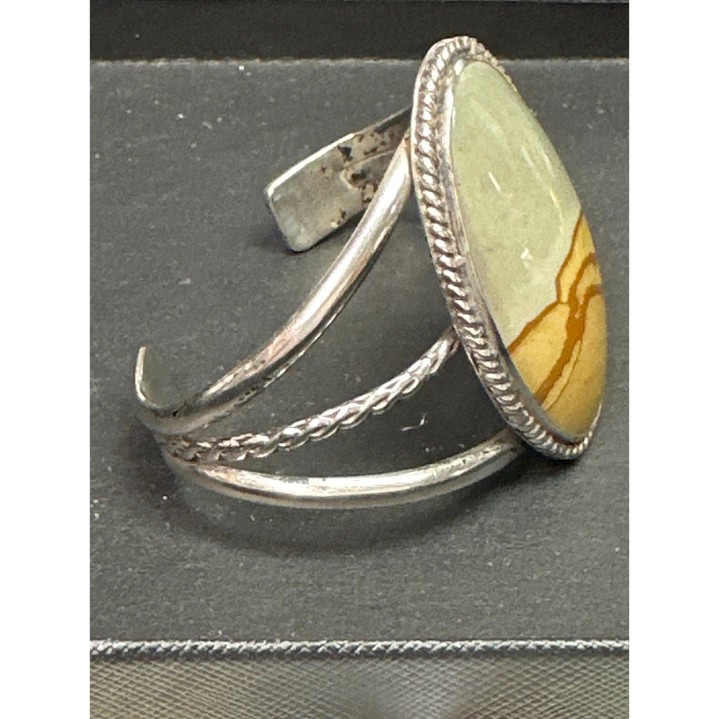 Vintage Wide Sterling Silver Native American Picture Jasper Cuff Bracelet