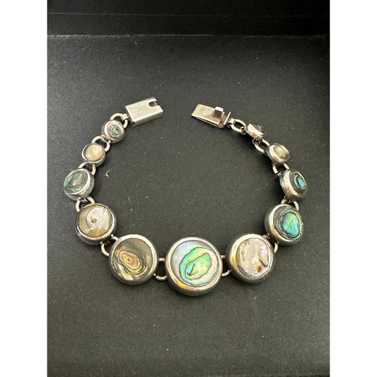 ATI Sterling Silver Graduated Round Abalone Link Bracelet