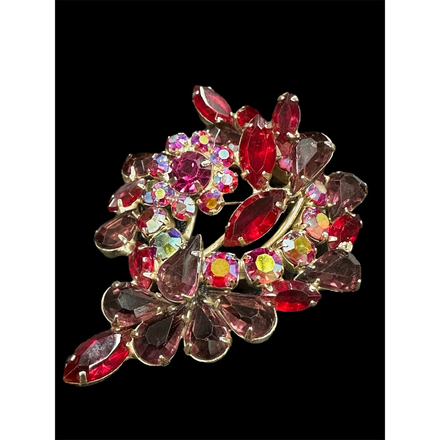Fabulous Juliana Red Purple Fuschia Large Rhinestone Brooch Pin