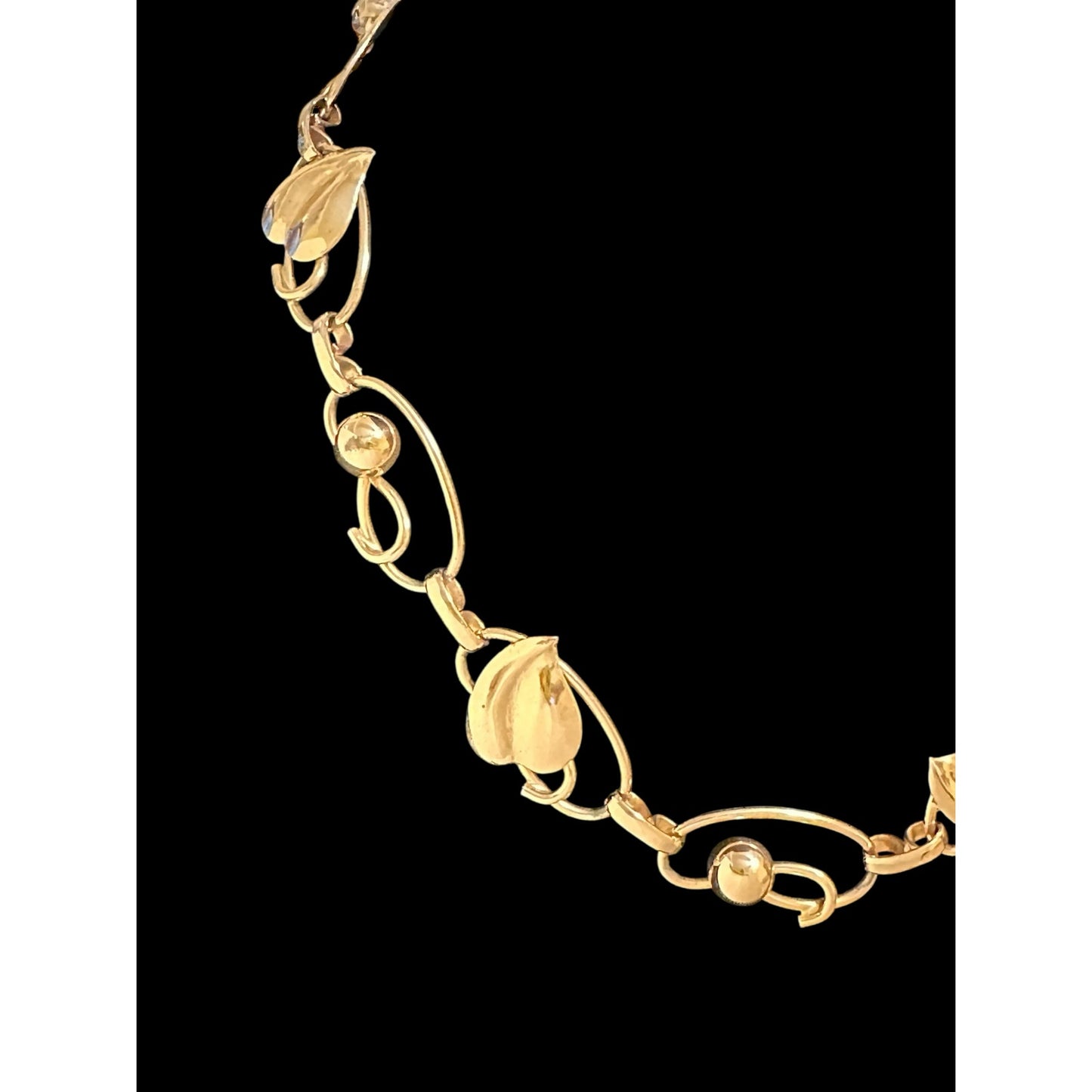 Vintage Napier Sterling Silver Gold Wash Floral Leaf Link Necklace 1940s w/ Tag
