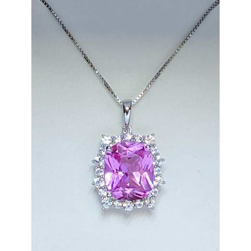 Sterling Silver Lab Created Pink & White Sapphire Pendant Necklace