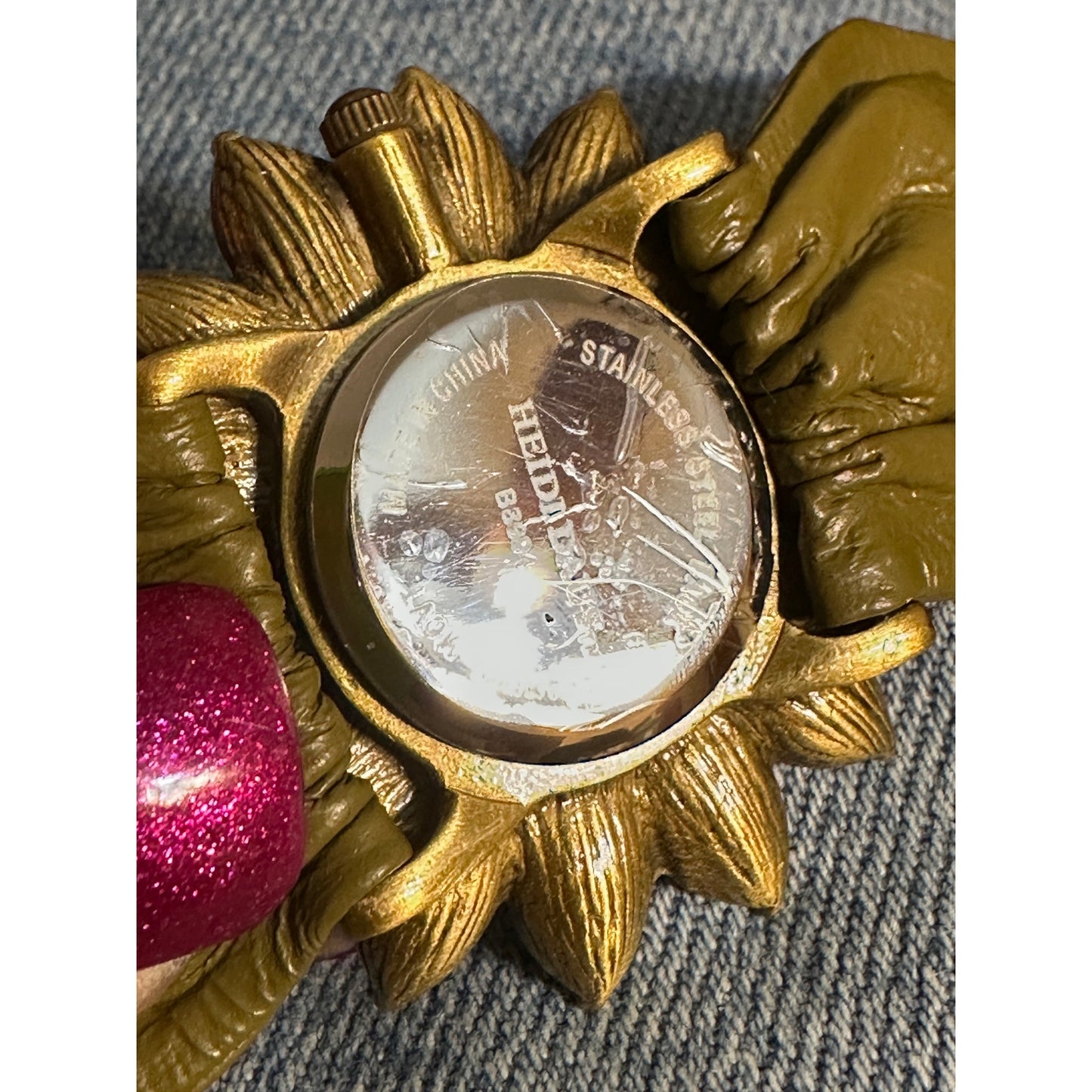 Heidi Daus Crystal Sunflower Wristwatch Green Ruched Band Working