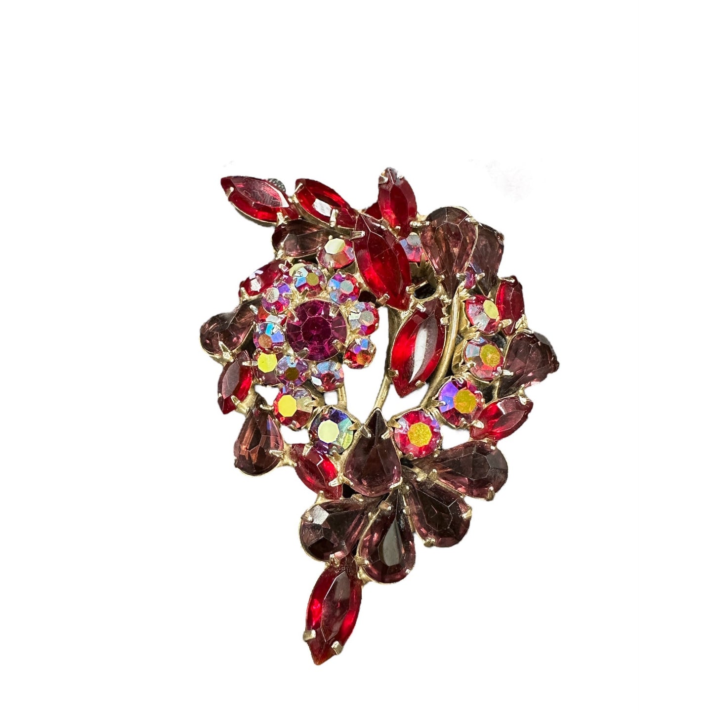 Fabulous Juliana Red Purple Fuschia Large Rhinestone Brooch Pin