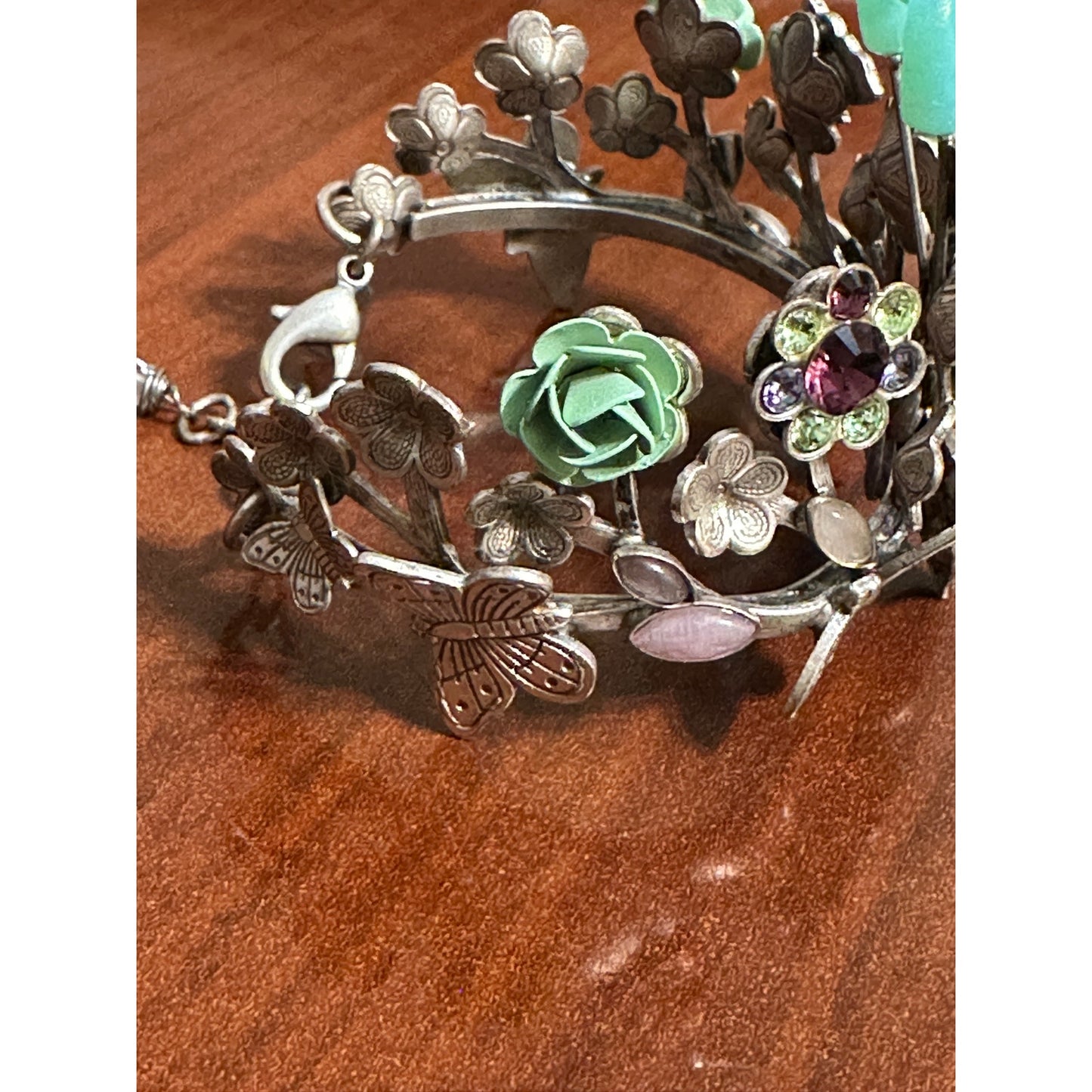 Mary DeMarco Butterfly Floral Garden Cuff Bracelet Rhinestone Resin Flowers