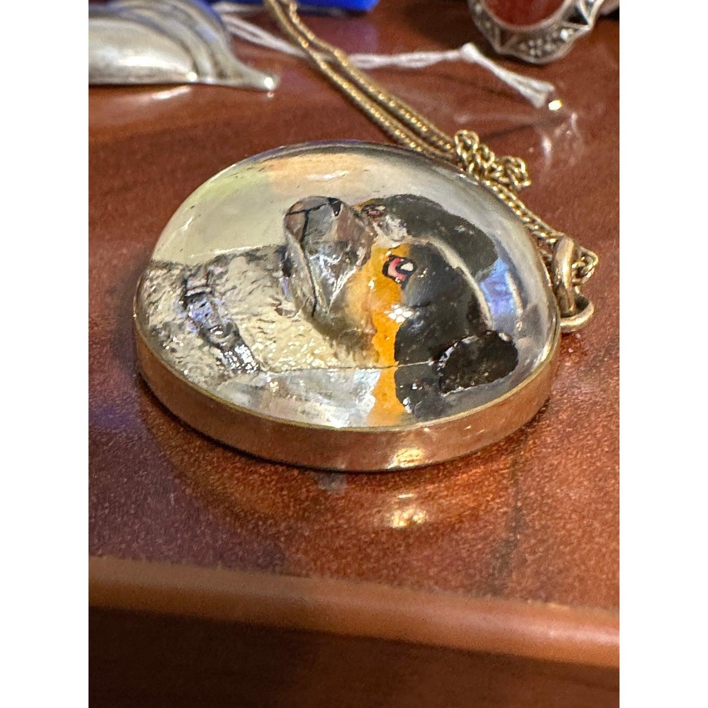 Antique Essex Crystal Dog Portrait Pendant Necklace – 14K Gold-Filled