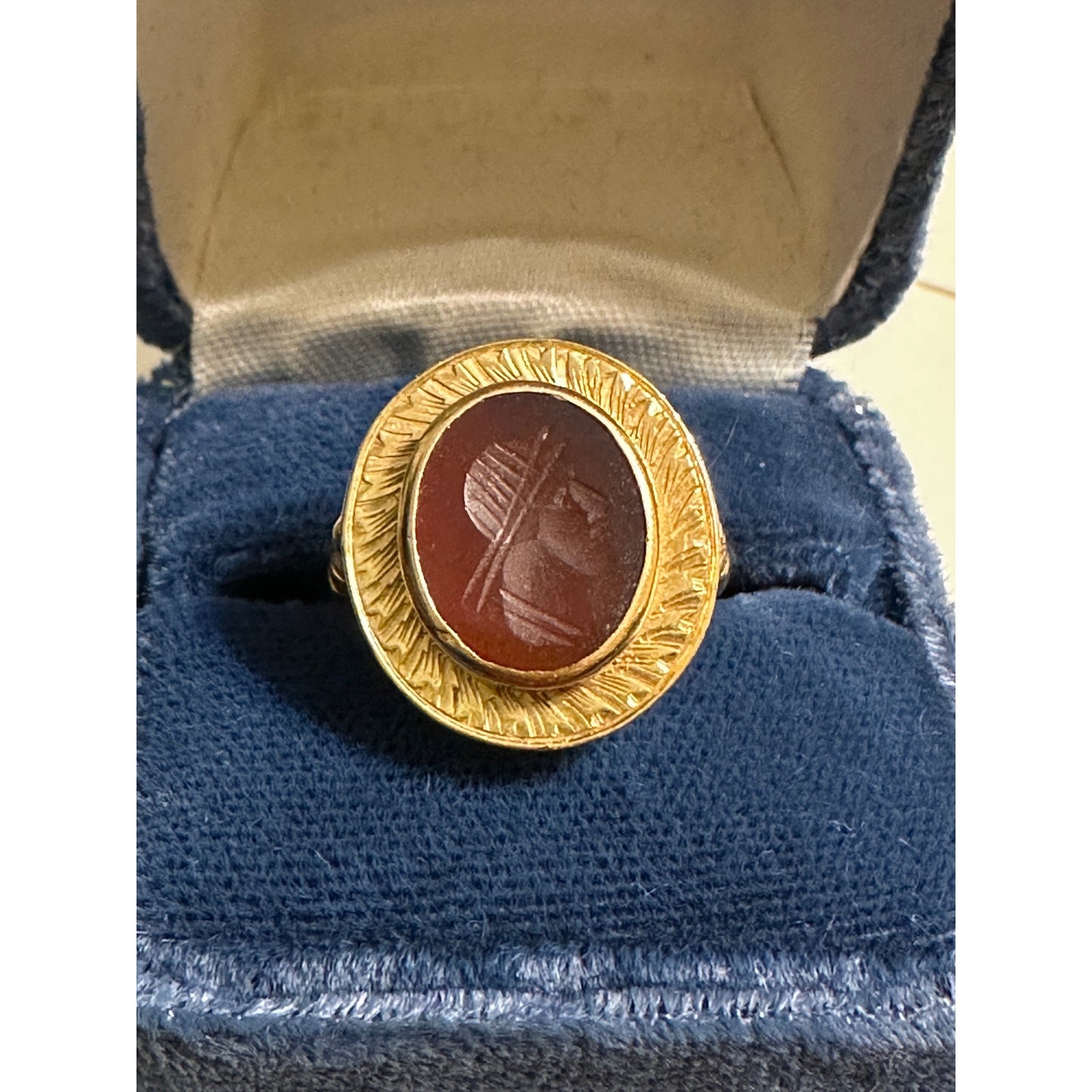 Antique 14k Yellow Gold Carved Carnelian Ring Size 7