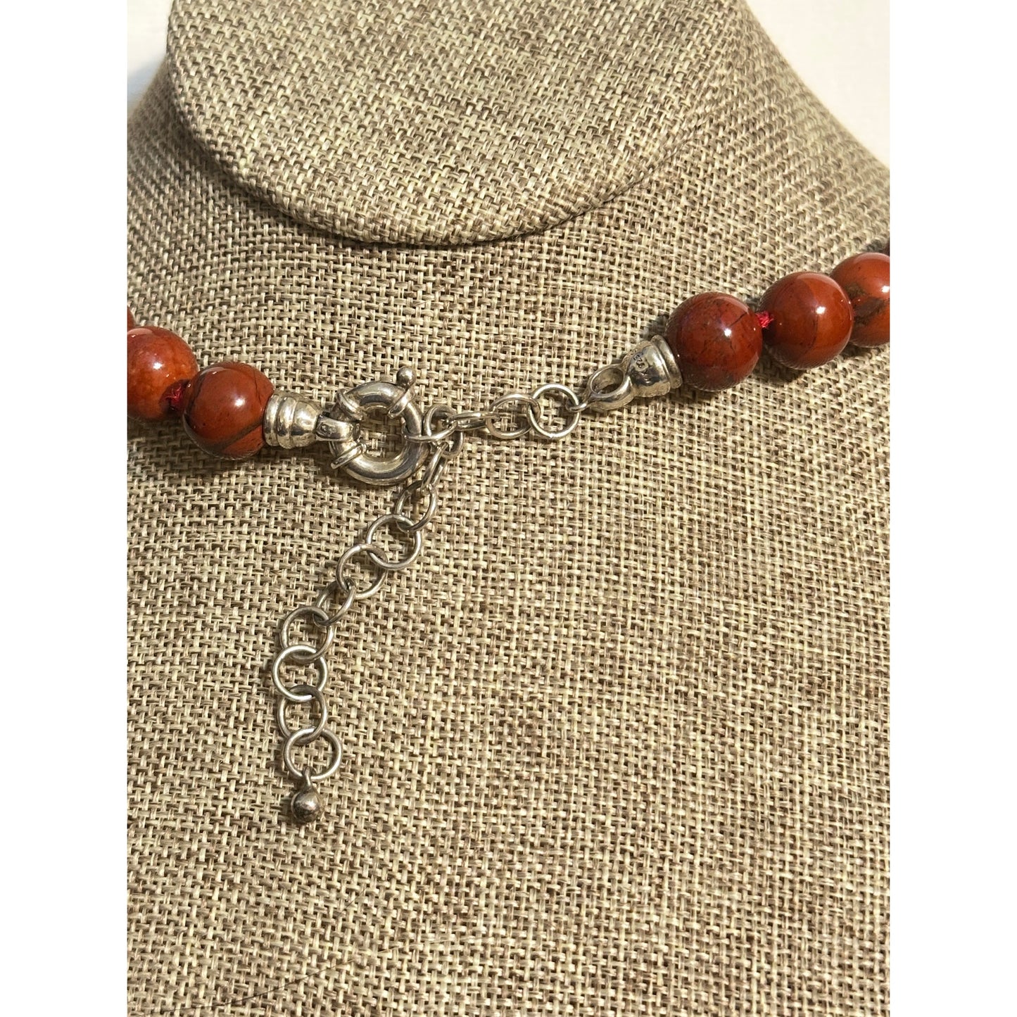 Vtg WK WHITNEY KELLY 925 Silver Red Orange Jasper Necklace Chunky Statement