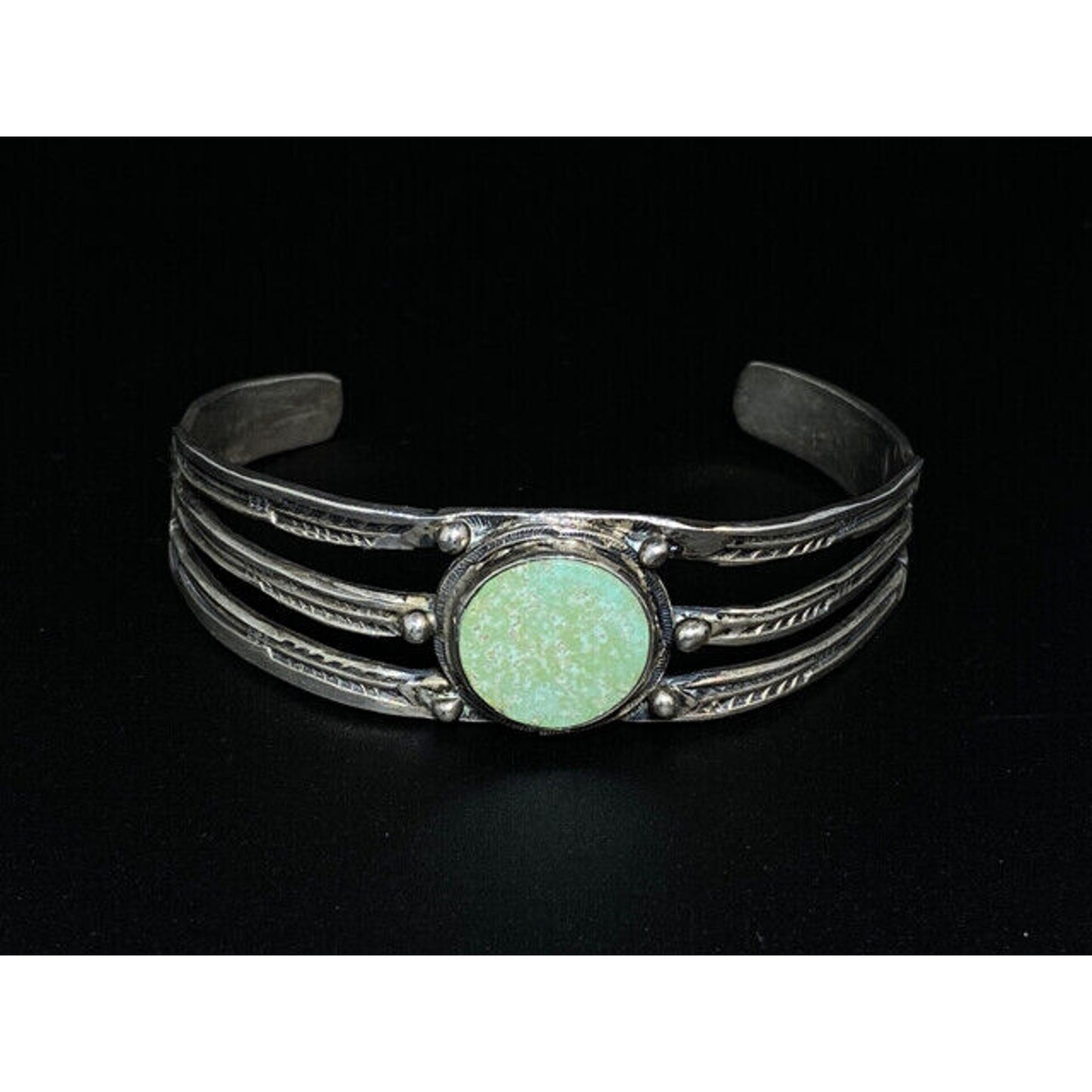Vintage Sterling Silver Native American Cuff Bracelet with Green Stone