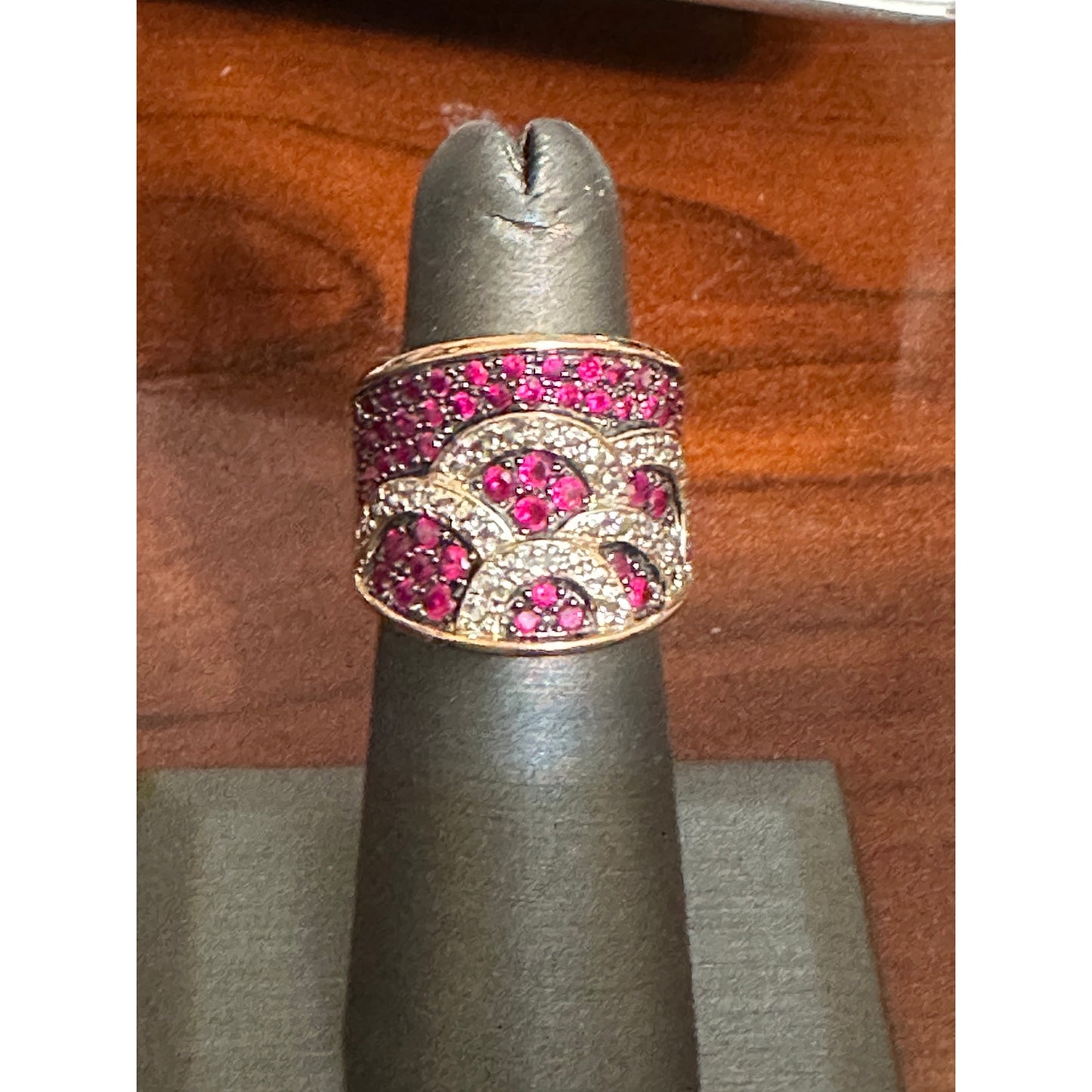 Ross-Simons Vermeil Sterling Faux Ruby CZ Pave Wide Band Ring Size 5