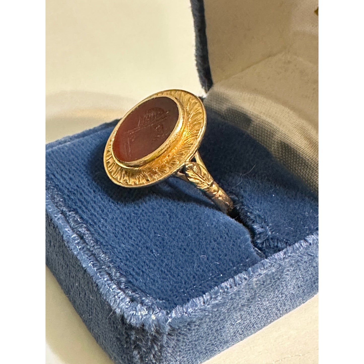 Antique 14k Yellow Gold Carved Carnelian Ring Size 7