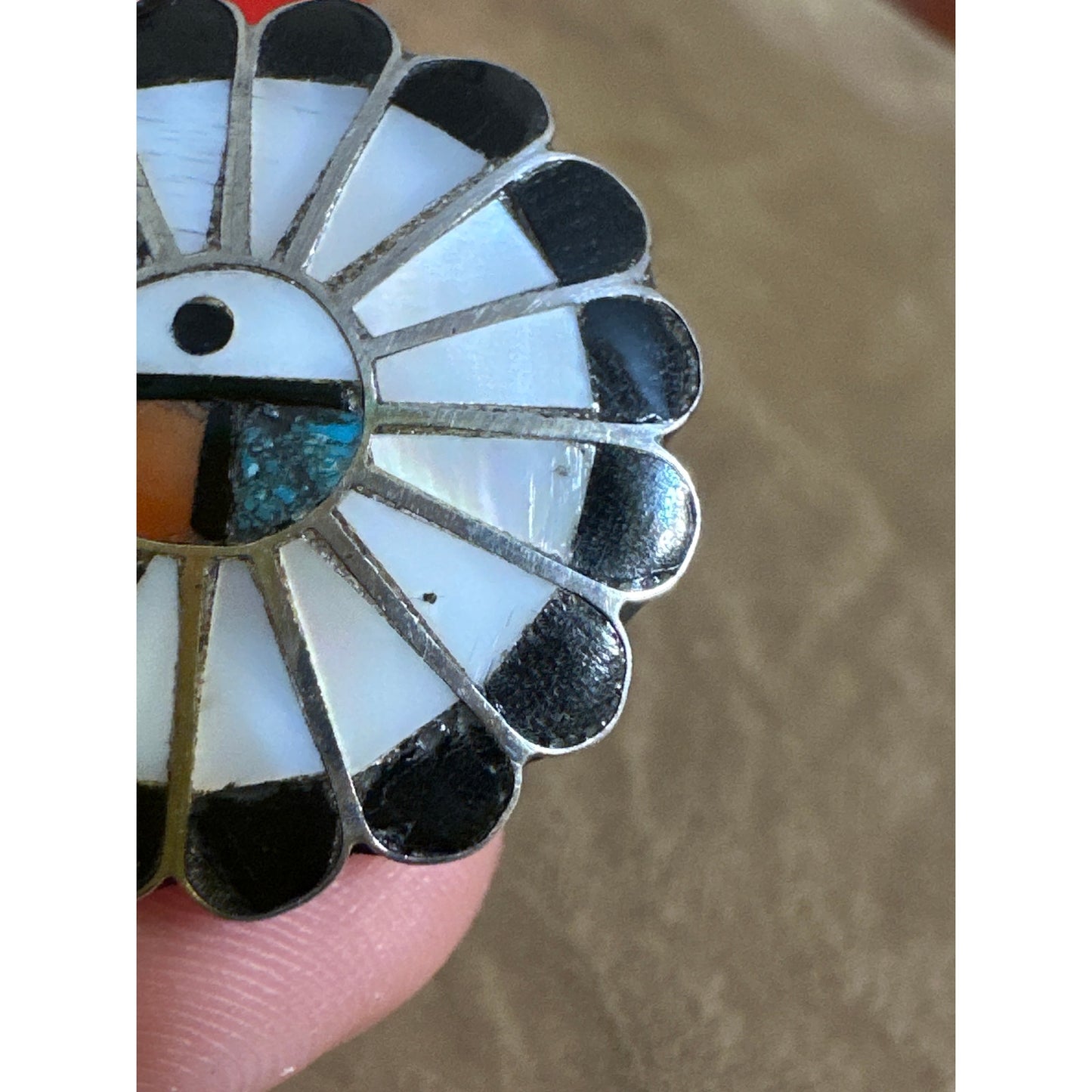 Vintage Zuni Sterling Silver & Multi Stone Sub Face Pin