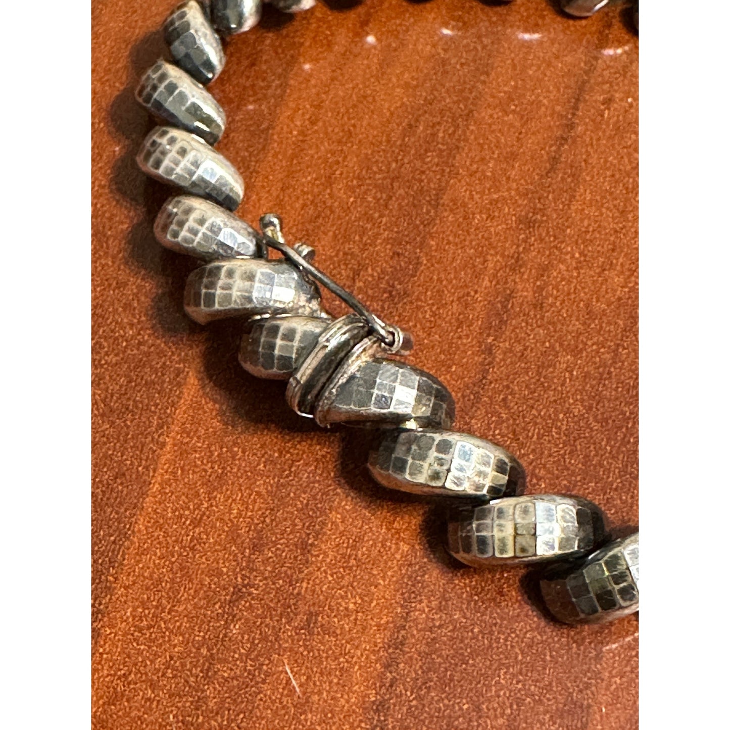 Italian Hammered Sterling Silver Macaroni Link Bracelet 8” MILOR 925 Heavy